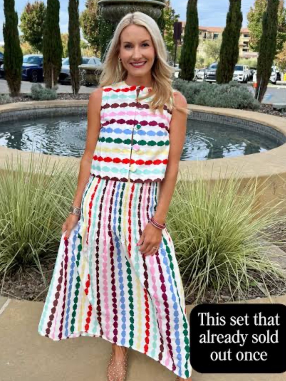 Commense Multicolor Cloud Stripe Print Skirt Set Medium